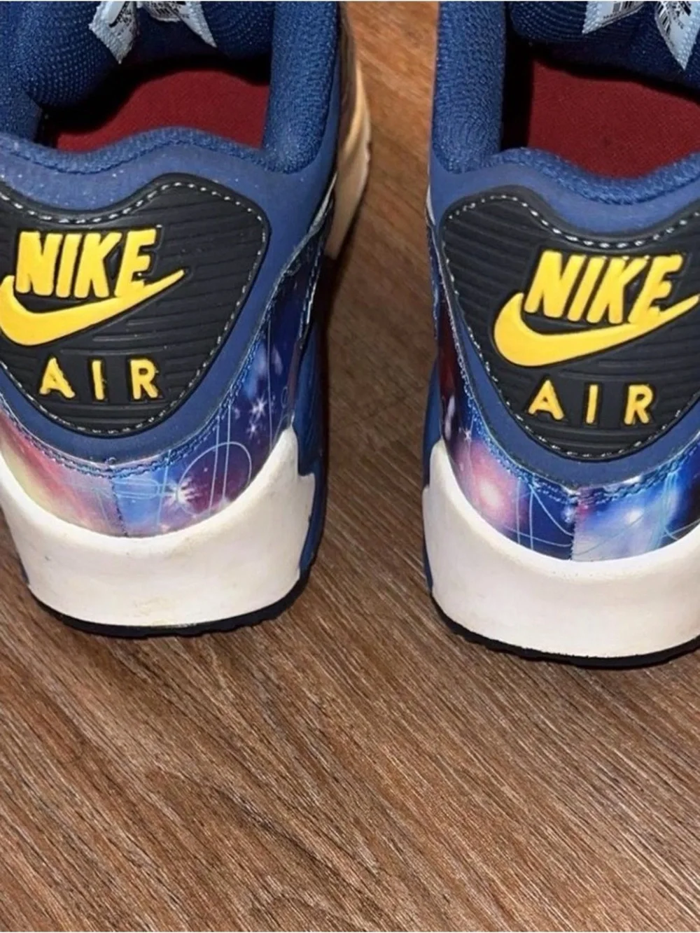 Nike Kids Navy Blue and Gold Air Max Sneakers with Red Laces